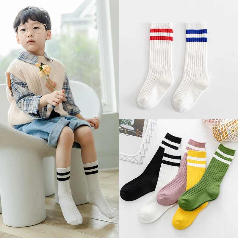 1 Pairs Kids Boys Toddlers Girls Socks Knee High Long Soft Cotton Baby Socks Stripe Child Socks School Sports Sock 1-12 Year