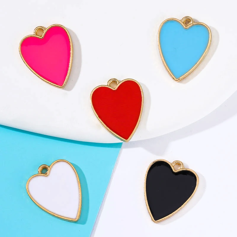 JQ 20pcs 17*13mm Alloy Enamel Love  Heart Pendant for Women Charms For Jewelry Making DIY Necklace Earring Accessories Supplies