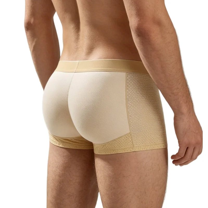 Men's Boxers Fake Butt Panties Hip Lift Buttocks Panties Thickened Sponge Pad Peach Underwear Mesh Bulge Pouch Underpants