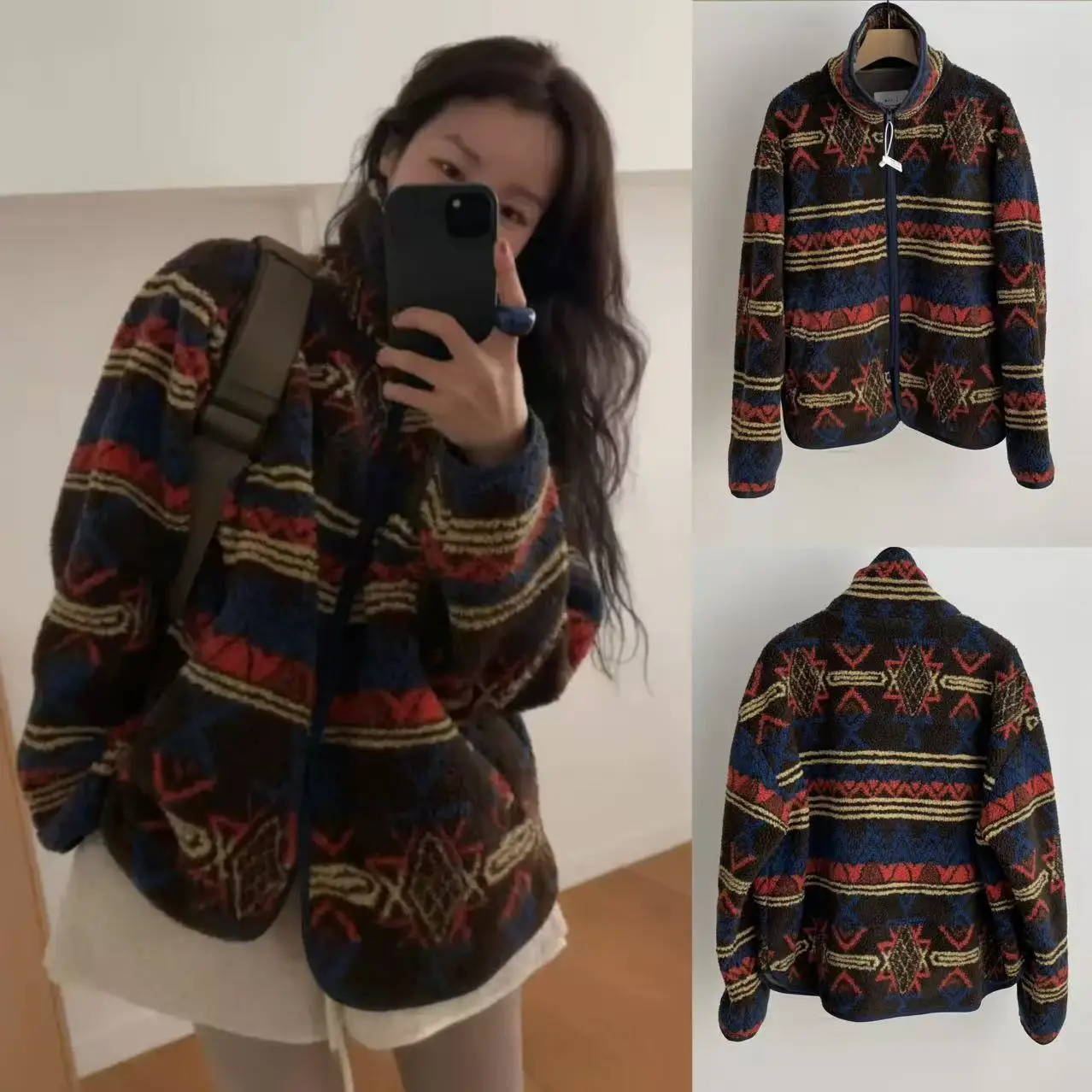 

Cisas Aosphere Fce Jaet Stand Collar Zipper Closure Long Sve Women's Coat Warm Korean Sle Loose Fit Contrast ...