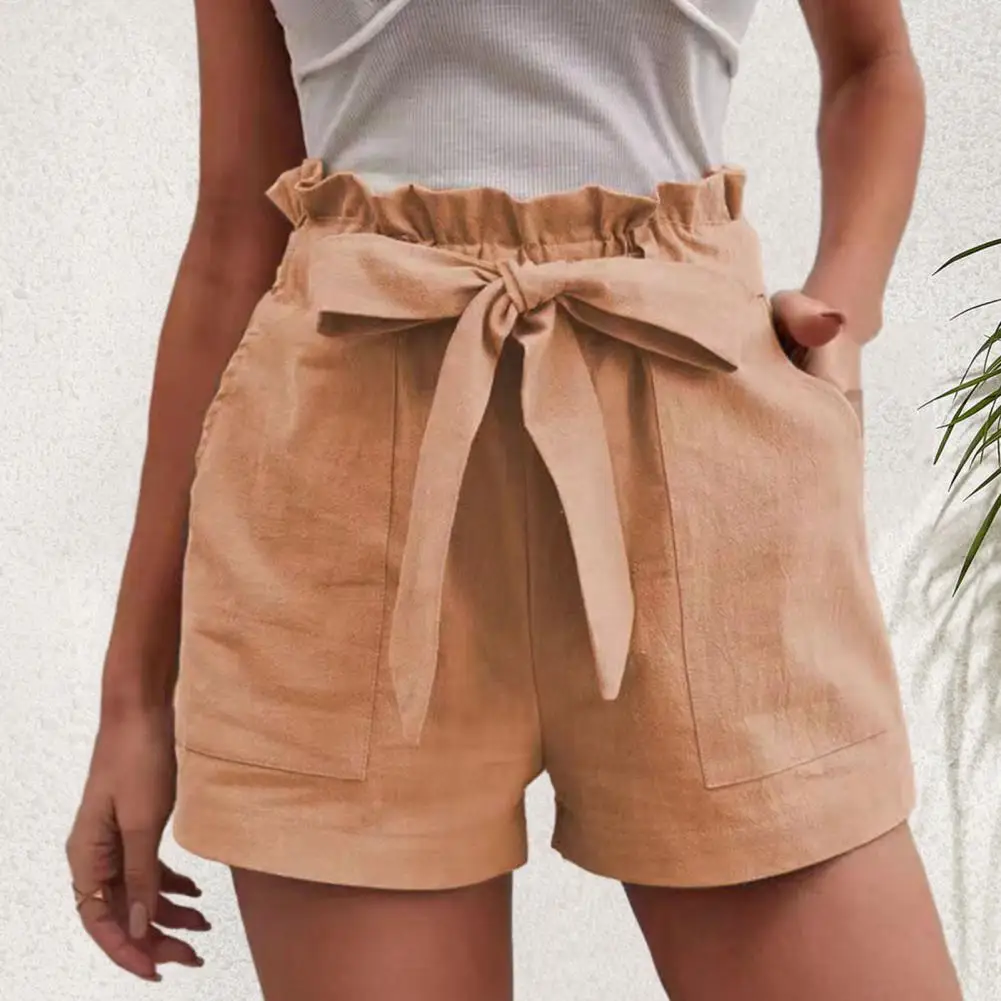 Stilvolle einfarbige weiße Shorts Frauen Tasche Kordel zug lässige kurze Hosen Sommer tägliche Hosen