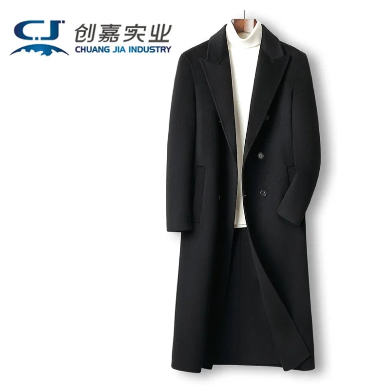 Cashmere Long Double-breasted Windbreaker Double-sided Wool Coat Men British Style Winter Casual Camel Coat Temperament Elegant