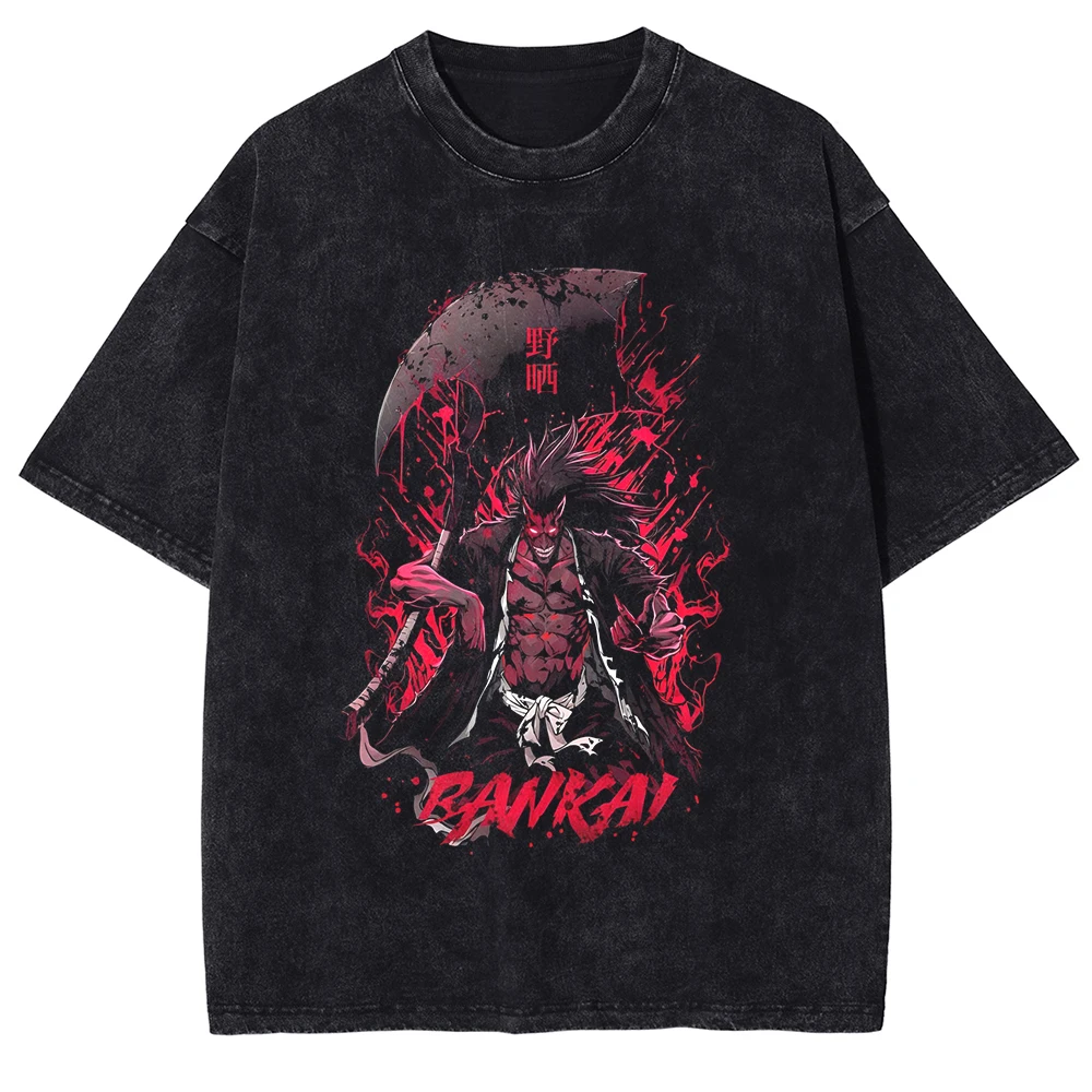 حار أنيمي بليتش Zaraki Kenpachi كول تي شيرت مطبوع الرجال مانغا بلايز عادية خمر القطن المحملة Harajuku الذكور غسلها تي شيرت