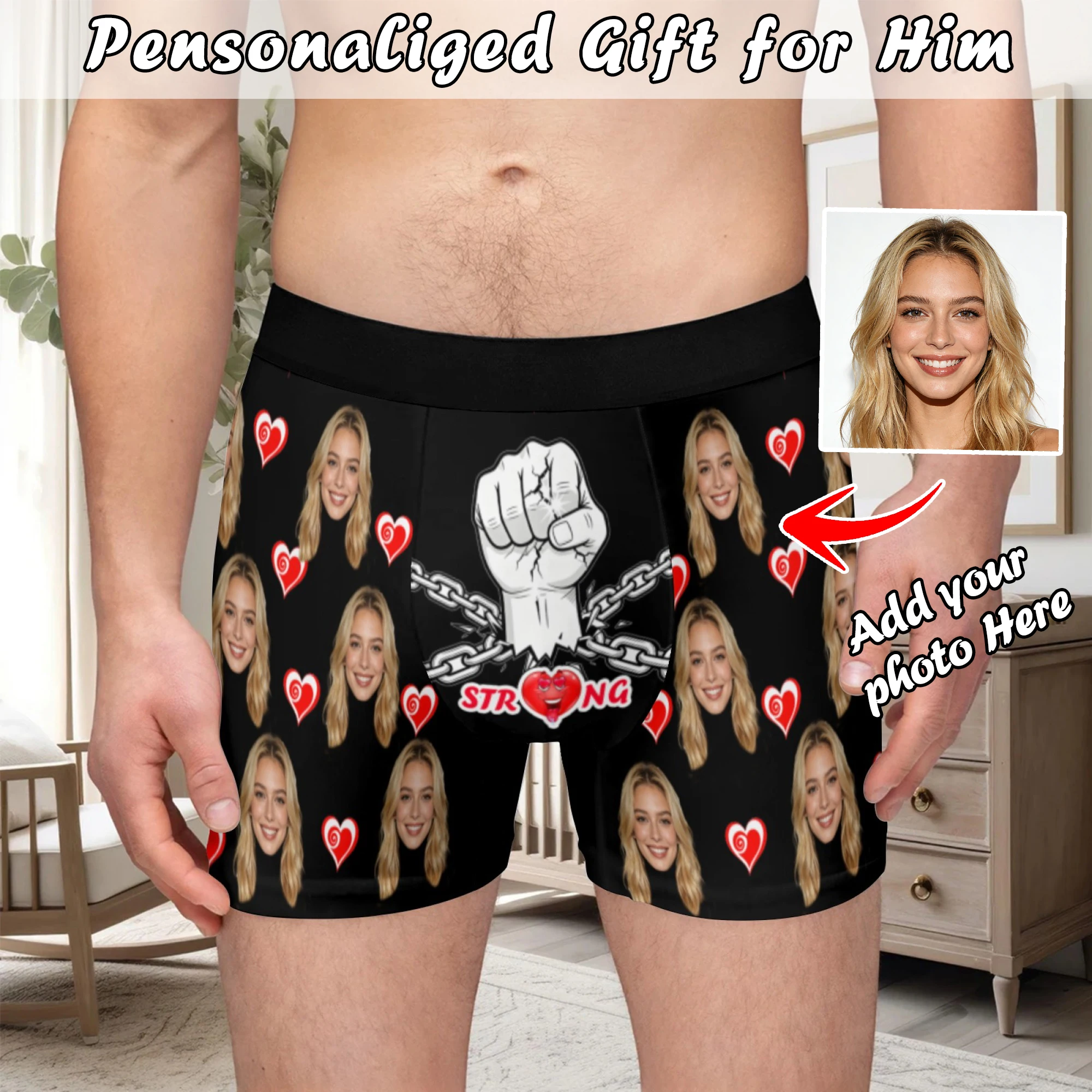 Personalized facial photo DIY customization flat underwear customization men's Valentine's Day gift for husband gift for father