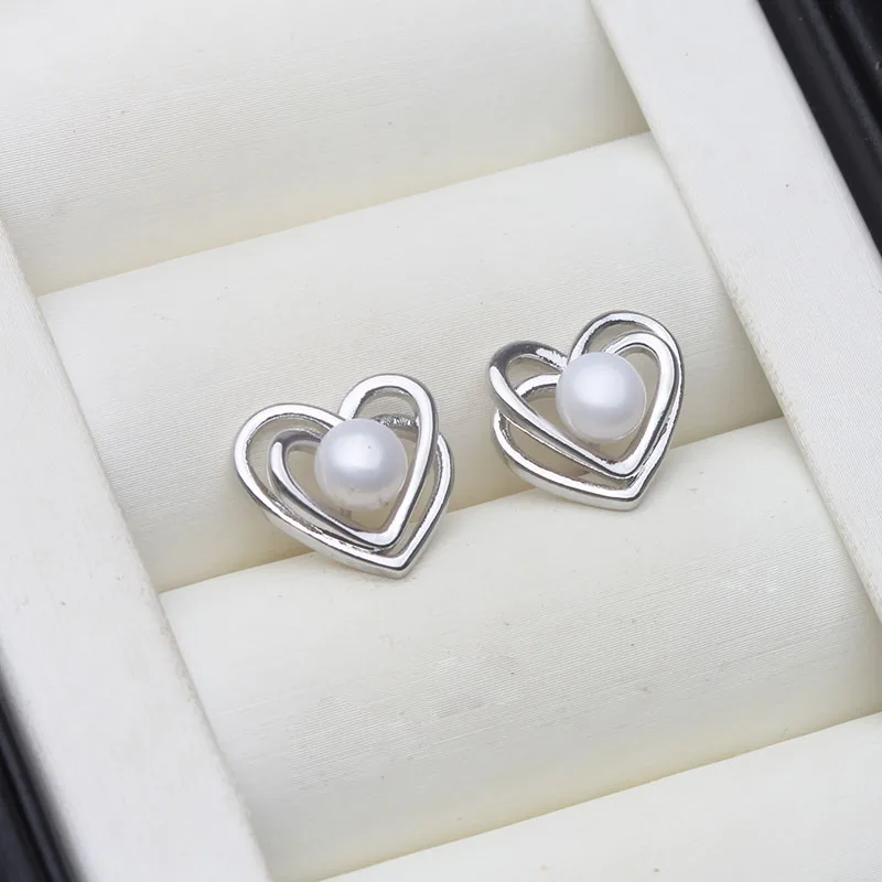 

Genuine Silver 925 Pearl Heart Earrings,White Natural Fresh Water Mini Pearl Earrings Jewelry Wife Mother Party Gifts Pink Black