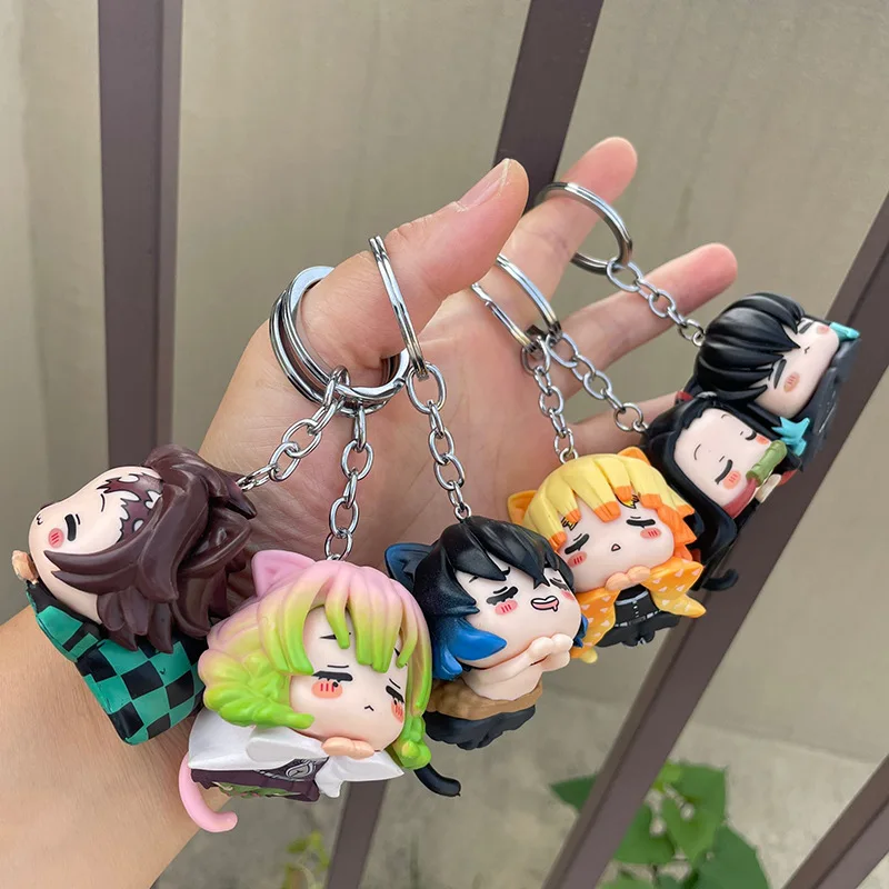 Demon Slayer Anime Figure Keychain Tanjirou Nezuko Zenitsu Q Version Bag Pendant Mitsuri Resin Collection Model Keyring Gift