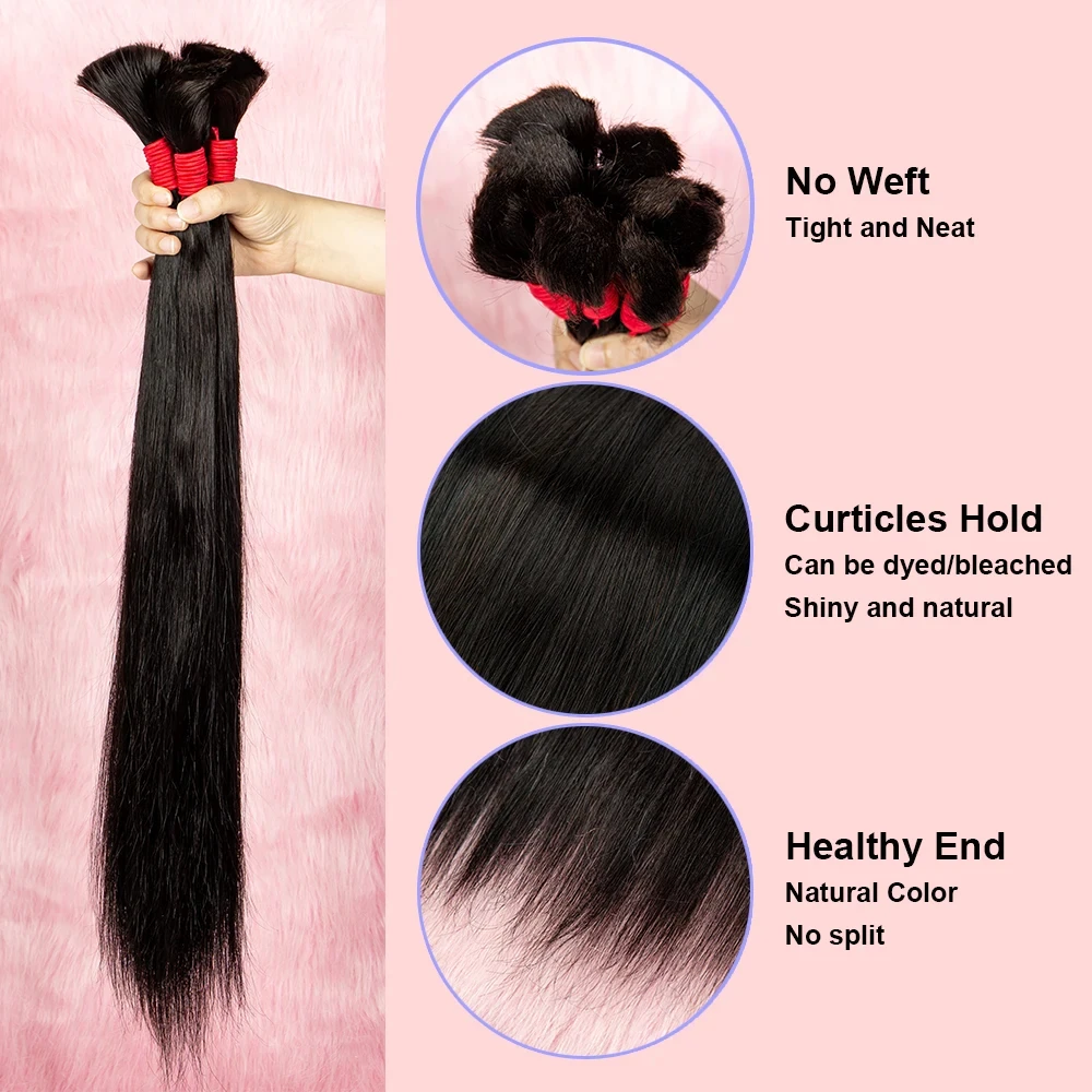 Warna alami rambut manusia lurus massal untuk mengepang tanpa kain bundel 100g rambut manusia jumlah besar 100% rambut manusia Remy Brasil Virgin