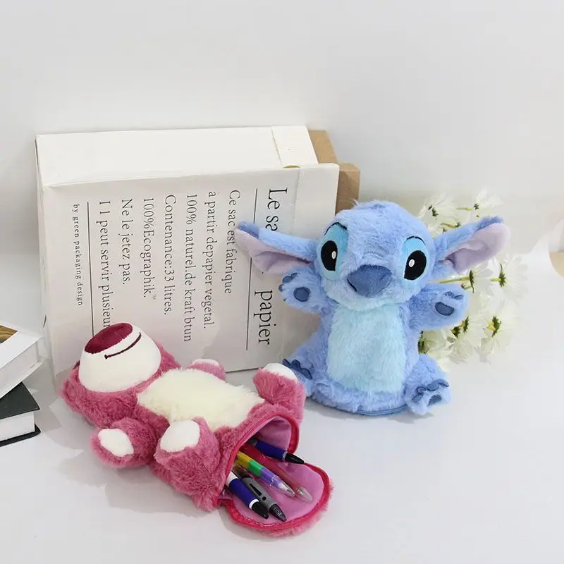 

Disney Embroidery Anime Plush Cute Pencil Box Kawaii Pencil Case Girls' School Home Stationery Box Lilo&Stitch Plush Bag Gift