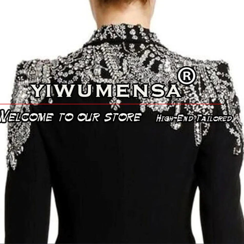 Black Women Suits Cotton Designer Custom Made Heavy Stone Embellished Single Breasted Blazer 2Pc Suit Single Breasted Blazer