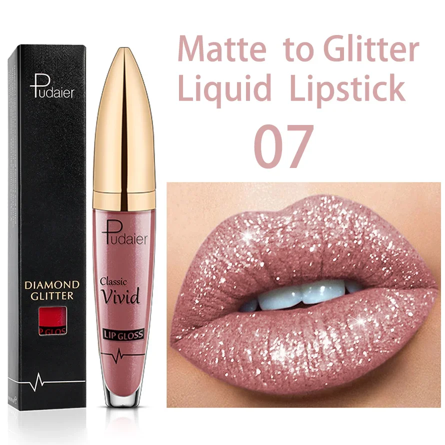 Pudaier Glitter Velvet Matte Lip Gloss กันน้ำ Long Lasting สีแดงสีดำ Liquid Lipsticks แต่งหน้าเซ็กซี่ Lip Tint เครื่องสำอางค์