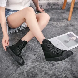 2024 The New Women's Sneakers Zippered Platform Boots Canvas White Shoes Lightweight High Top Women Vulcanized Shoes Botas Mujer