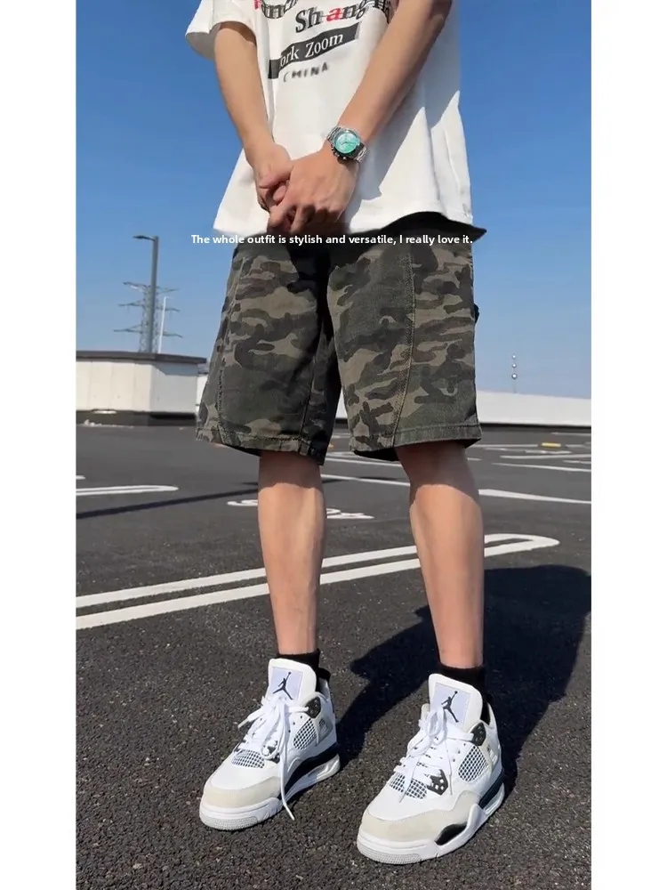 

Камуфляжные orts в американском стиле ретро, мужские летние свободные прямые брюки спецодежды, модные брендовые свободные прямые брюки средней длины пять четвертей