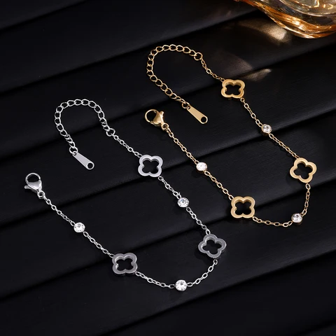 Four Leaf Flower Zircon Bracelet