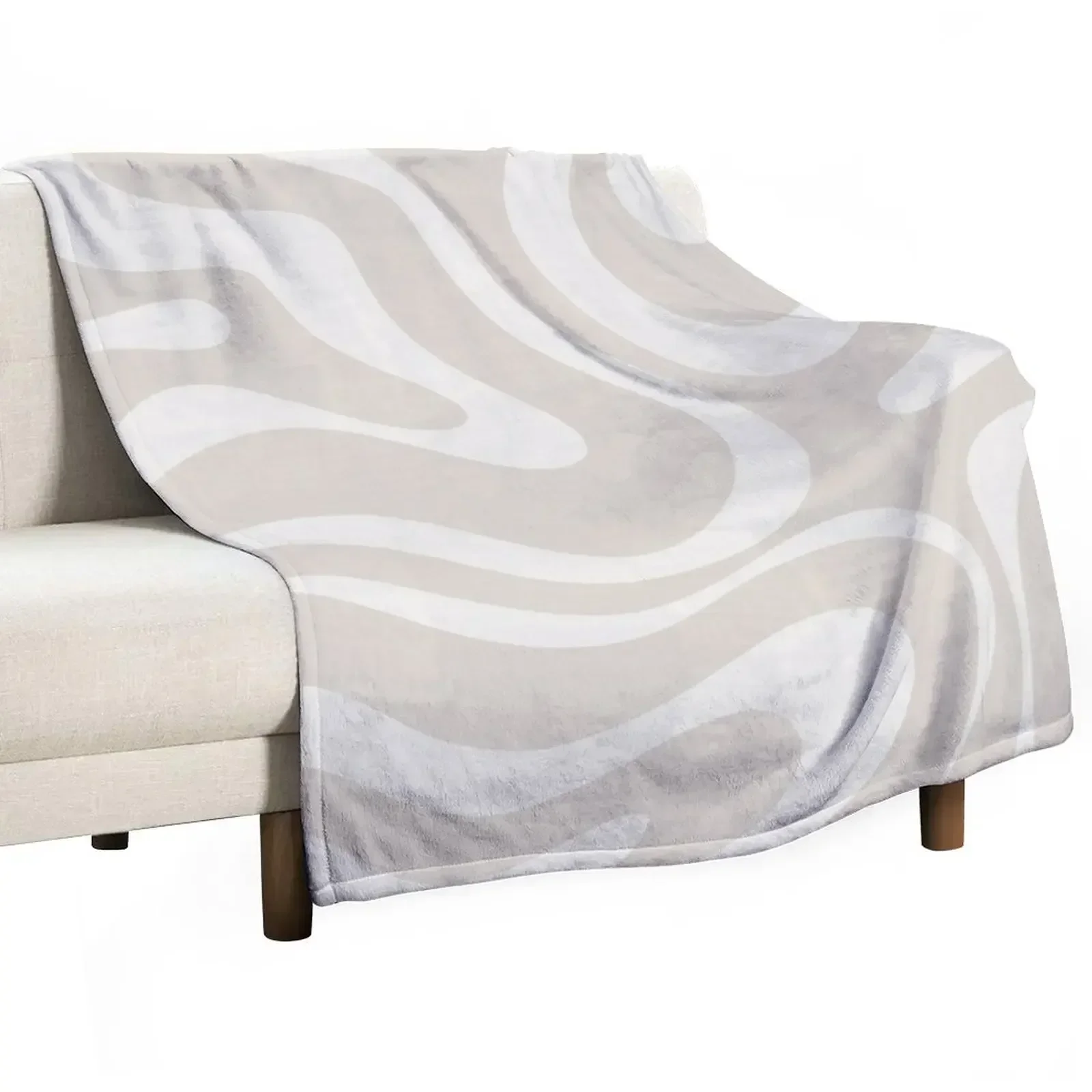 Liquid Swirl Modern Abstract Pattern in Light Mushroom Beige and Pale Cream Throw Blanket Soft Plaid Soft Plush Plaid Blankets