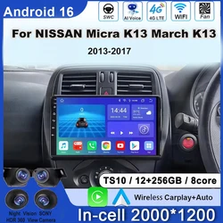 Android 16 Car Radio Player 9Inch For NISSAN Micra K13 March K13 2013-2017 Carplay Autoradio Auto Screen No 2din DVD 4G WIFI