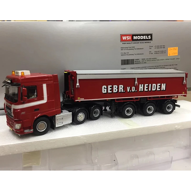 Wsiダイキャスト1:50スケールdaf xf 6 × 2ツイン操縦トラックコンテナ合金車モデルコレクションお土産オーナメント01-1846