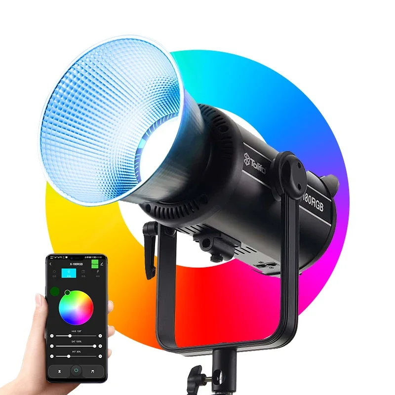 Tolifo X-180RGB LED Video Light 180W RGB 2700-6500K COB Bowens Photography Studio Lighting Lamp with Bluetooth APP Control