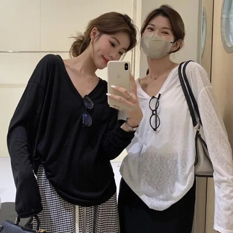 

Тонкая солнцезащитная толстовка с капюшоном и длинным рукавом для женщин весной и летом, повседневный и ленивый стиль, свободный интерьер, нижний верх