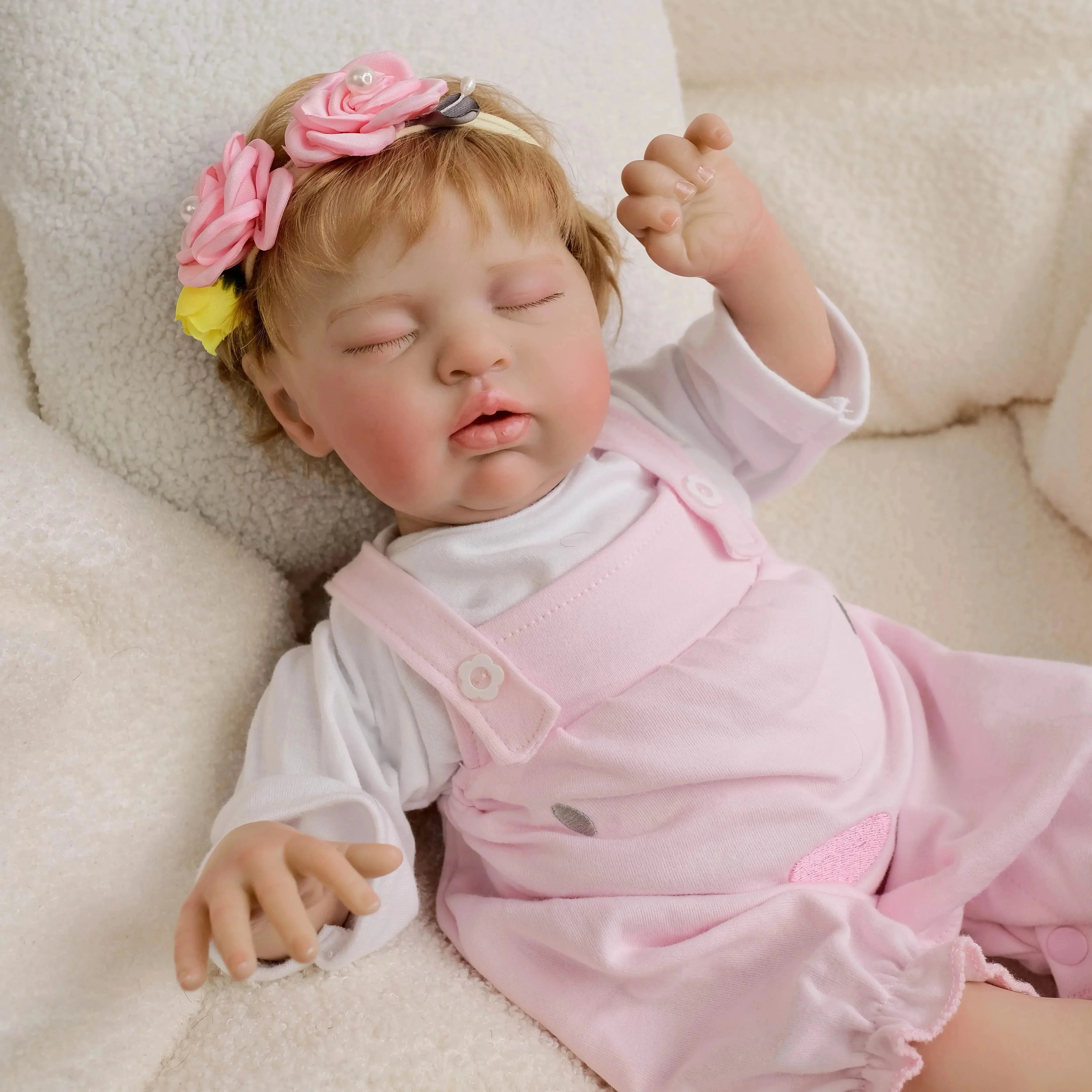 

19inch Teddy Soft Cotton Body Popular Lifelike Reborn Baby Doll Multiple Layers Painting 3D Skin Visible Veins Hand Rooted Hair