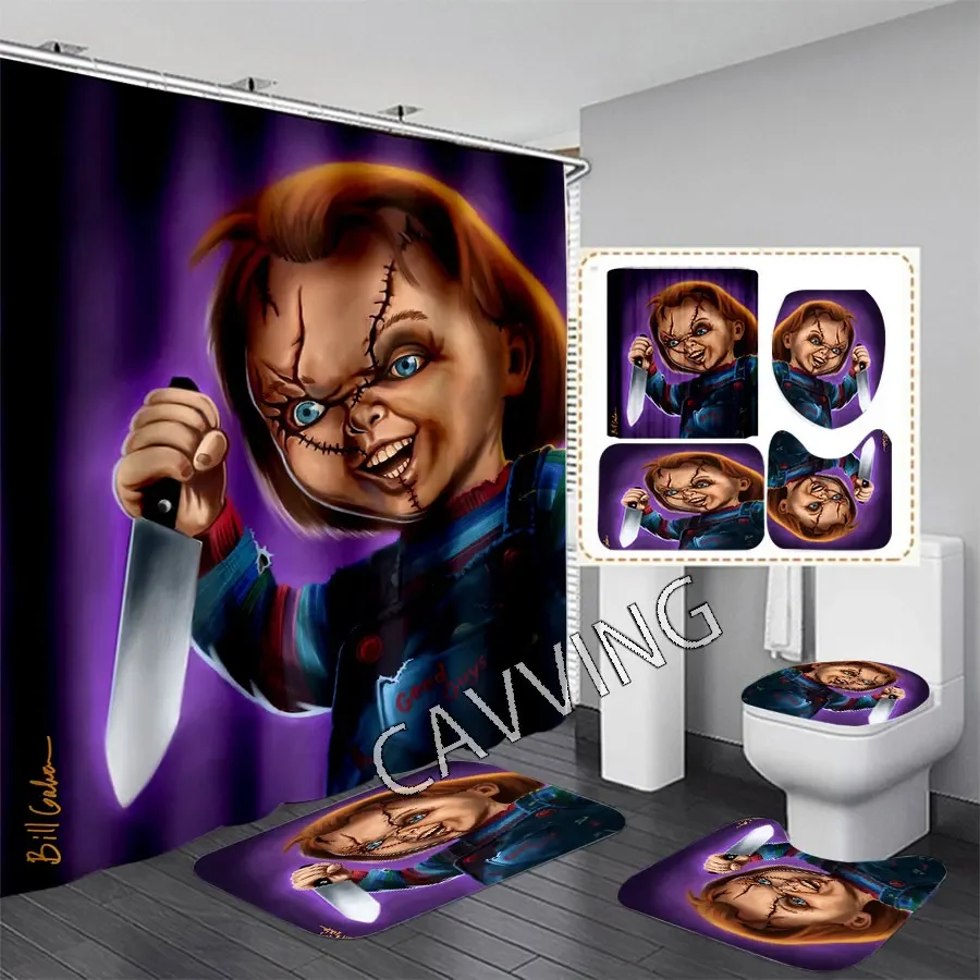 CAVVING 3D Print Funny CHUCKY Shower Curtain Waterproof Bathroom Curtain Anti-slip Bath Mat Set Toilet Rugs Carpet Home