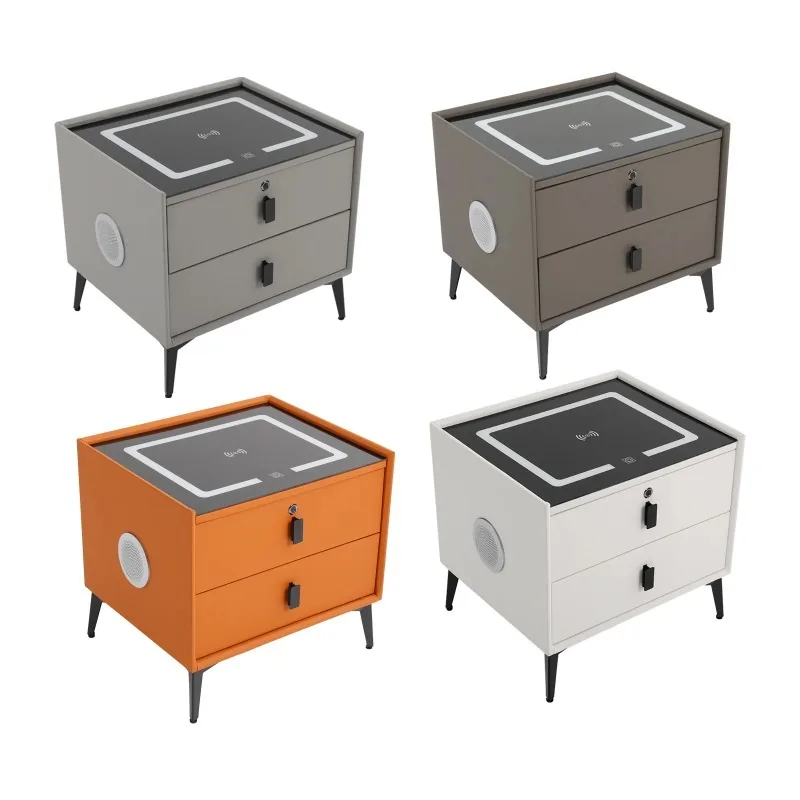 Modern Rectangular Bedside Table with Drawers Bluetooth Speaker Smart Bedside Table Bedside Table with Light USB& Wireless Charg