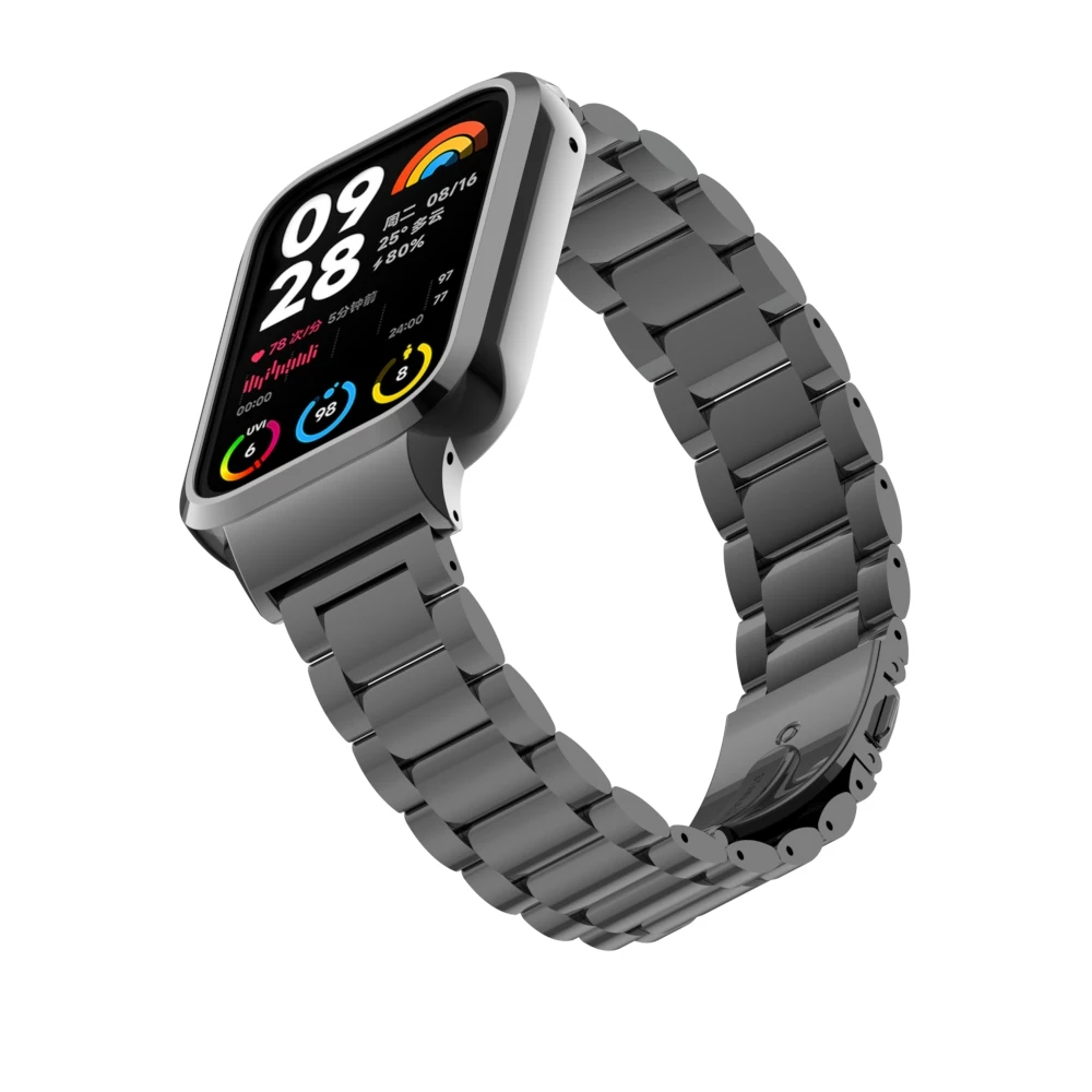 Metal Watch Band for Xiaomi band 8pro stainless steel, Metal protective frame one-piece strap for miBand 8 pro replacement strap