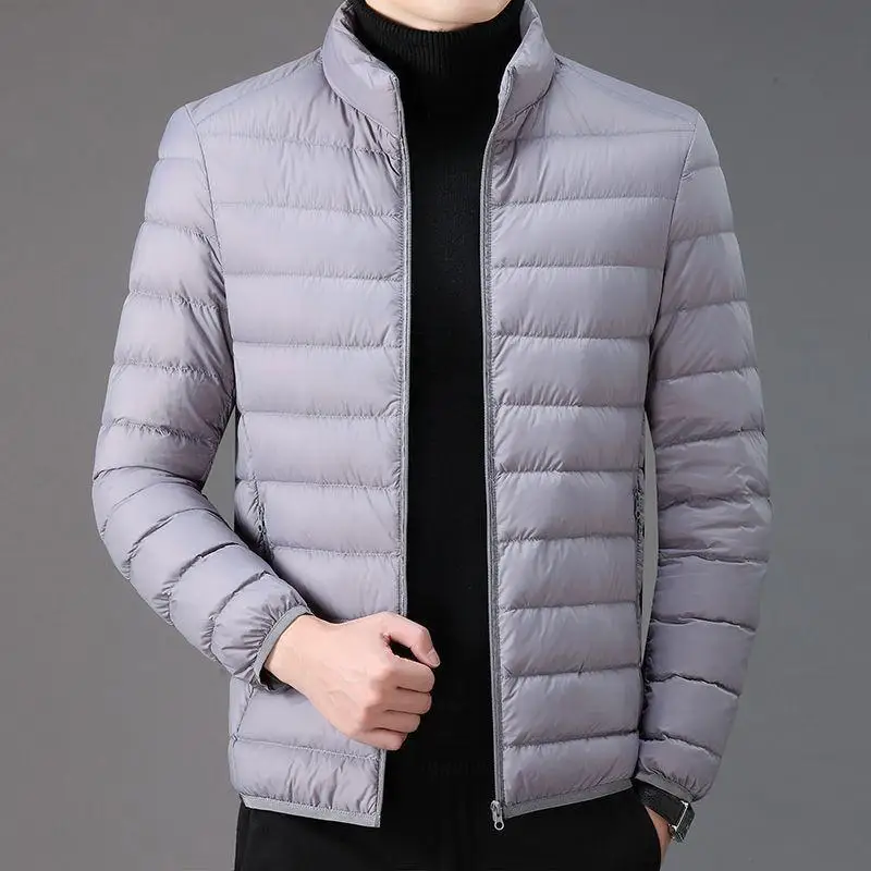 Autumn Winter Men Thin Down Cotton Solid Parkas Korean Fashion Short Big Size Slim Casual Stand Collar Long Sleeve Jacket Coat