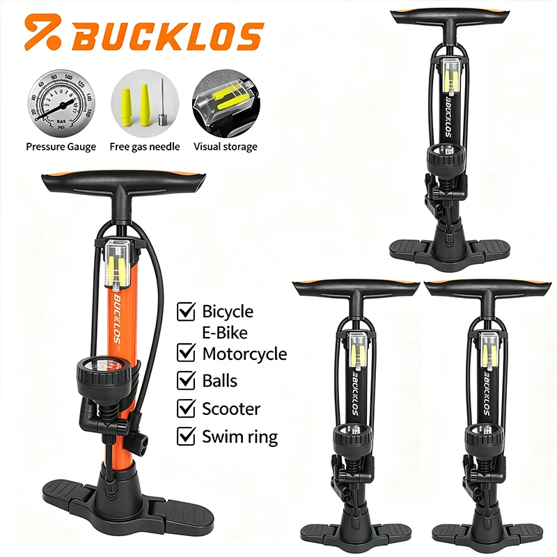 Насос для велосипедов BUCKLOS 160PSI, насос для накачки шин велосипедов с клапанами Schrader/Presta, манометр, насос для накачки шин скутеров и мотоциклов