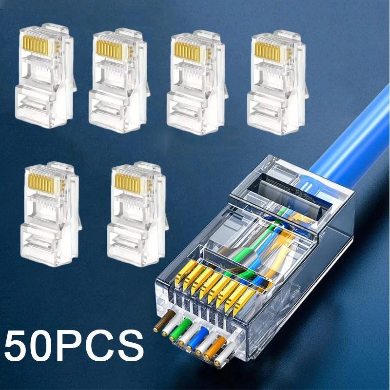 50 PCs RJ45 Connector Connector Network Unshielded RJ45 Perforated Crystal Head Network Cable