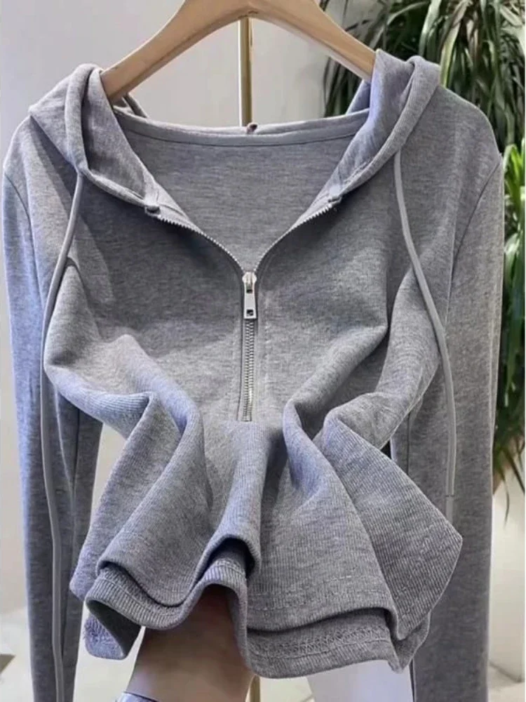 Pink Woman Clothing Slim Hooded Sport White Women\'s Sweatshirt Hoodies Full Zip Up Top with Zipper Cropped Basic Designer 2000s