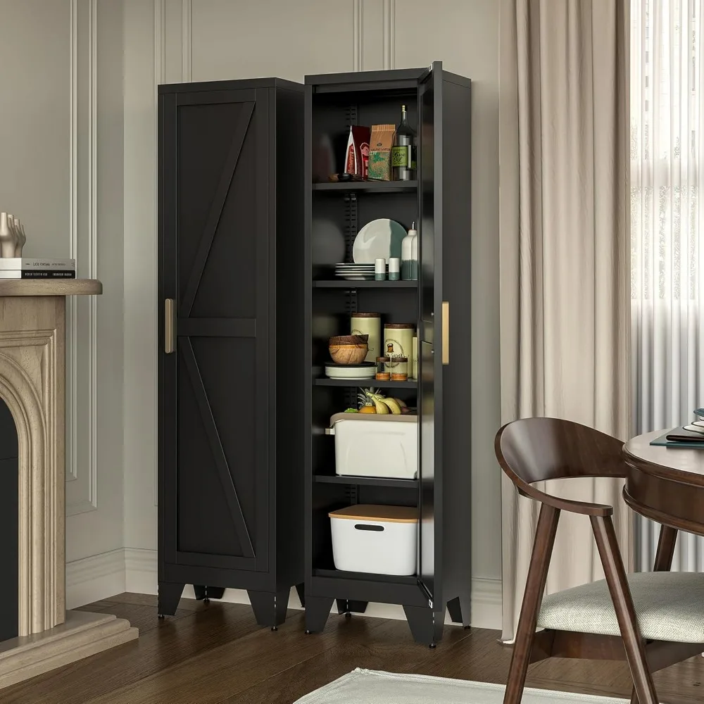 ตู้เก็บของโลหะสำหรับห้องน้ำทรงแคบ สูง 67 นิ้ว พร้อมชั้นวางปรับได้ 4 ชั้น ตู้เก็บของแบบตั้งพื้น 5 ชั้น สำหรับห้องครัวขนาดเล็ก