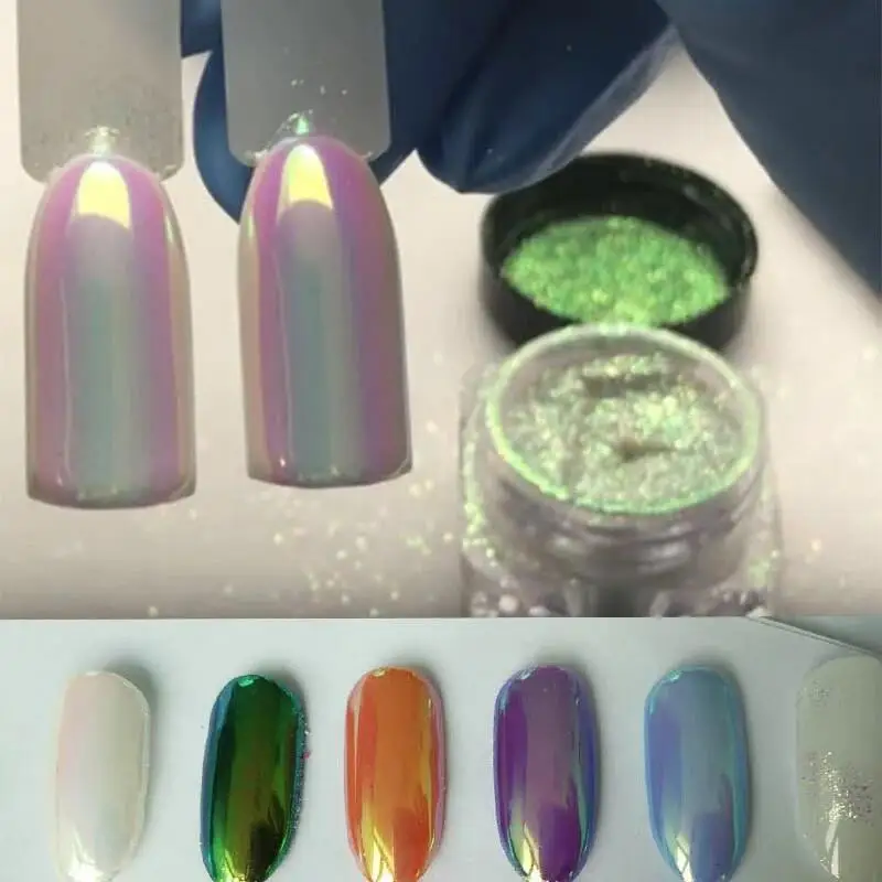 

1Jar Aurora Unicorn Nail Chrome Pigment Chameleon Mermaid Powder Super Mirror Effect Chrome Rainbow Nail Dust For DIY *Net 0.2g*