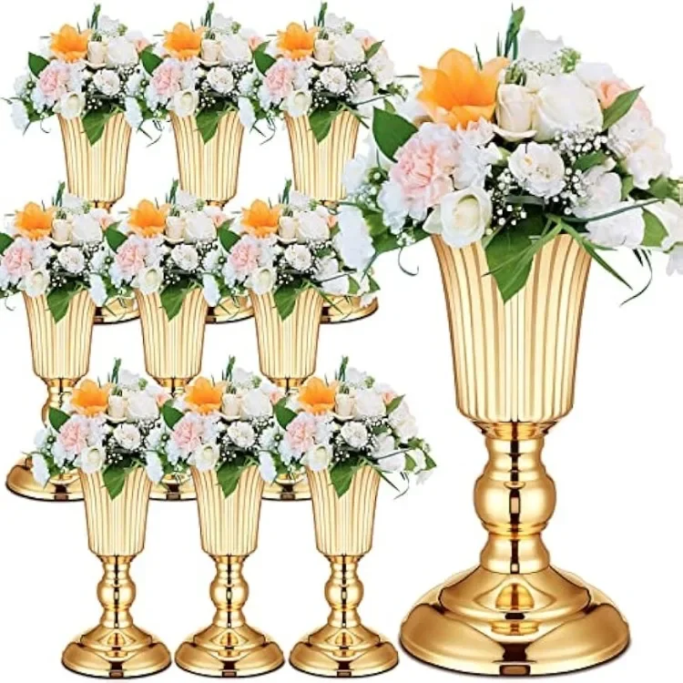 HOT 10 Pcs Metal Trumpet Vase Wedding Centerpieces Vase Elegant Decorative Gold Vases for Centerpieces Table Wedding Party Birth