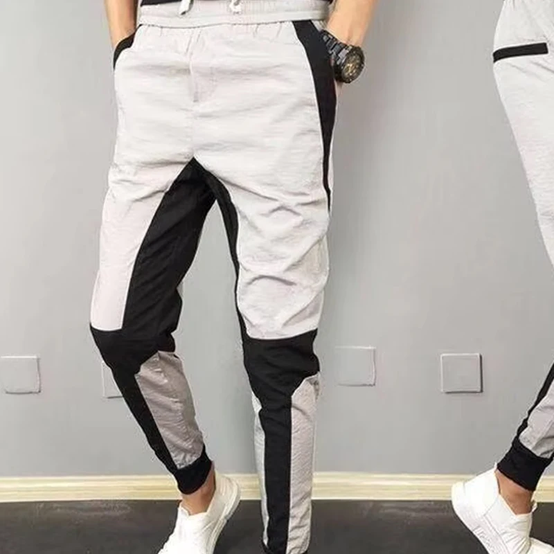 Spring Autumn Leisure Slim Fit Korean Version with Foot Binding Men\'s Clothing Personalized Splicing Elastic Slimming Haren Pant