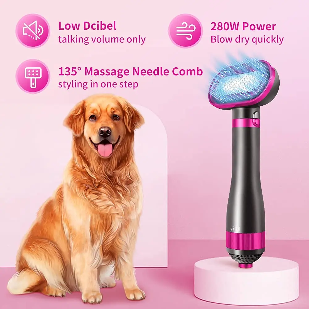 Fashion Adjustable Pet Grooming Dryer Brush  2 in 1 Pet Hair Dryer for Dogs and Cats with Heat Settings