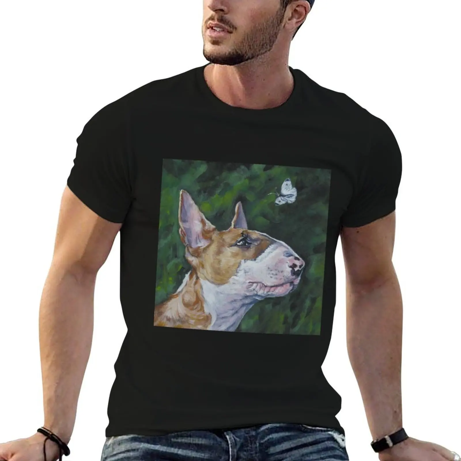Bull Terrier Fine Art Painting T-Shirt man t shirts cotton anime t shirts for man t shirt for man T-shirt