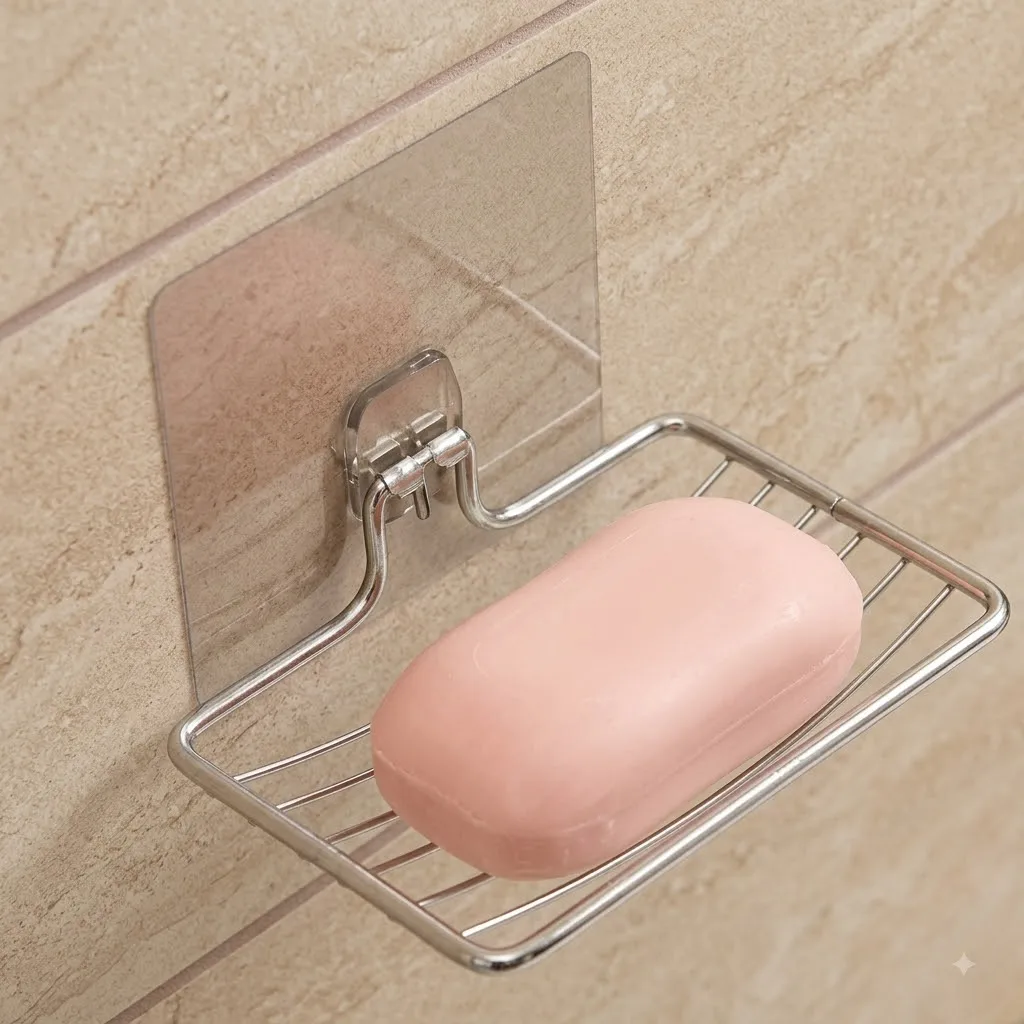 1pc Stainless Steel Soap Rack Punch Free Nail Free Bathroom Single Layer Drain Wall Hanging Sucker Soap Box Light Luxury Shelf