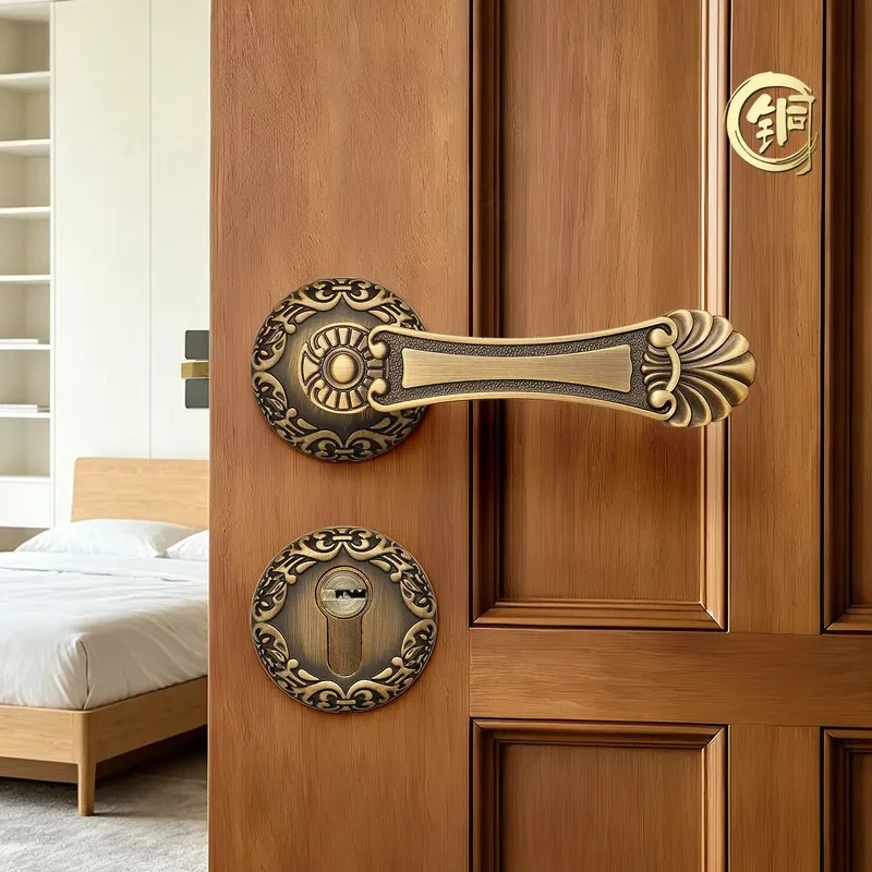 New Solid Brass Double Door Lock Simple Office Meeting Room Wooden Door Split Silent Door Lock