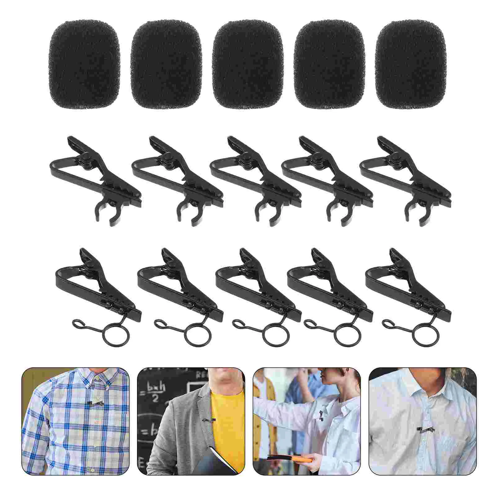 

18 Pcs/set Microphone Covers Foam Clip Sponge Wireless Clips Kit Tie Pin Black Mini