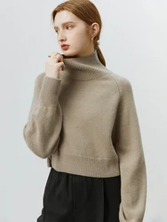 FSLE Short High Neck Sweater Women'S Autumn Winter 2022 New Loose Lazy 100% Wool Sweater Solid Women Thick Sweaters