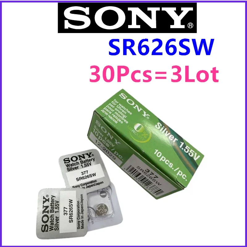 30pcs Original For SONY SR626SW LR626 AG4 1.55V Batteries LR66 377 377A Alkaline Battery Watch Toys Car Remote Coin Cell
