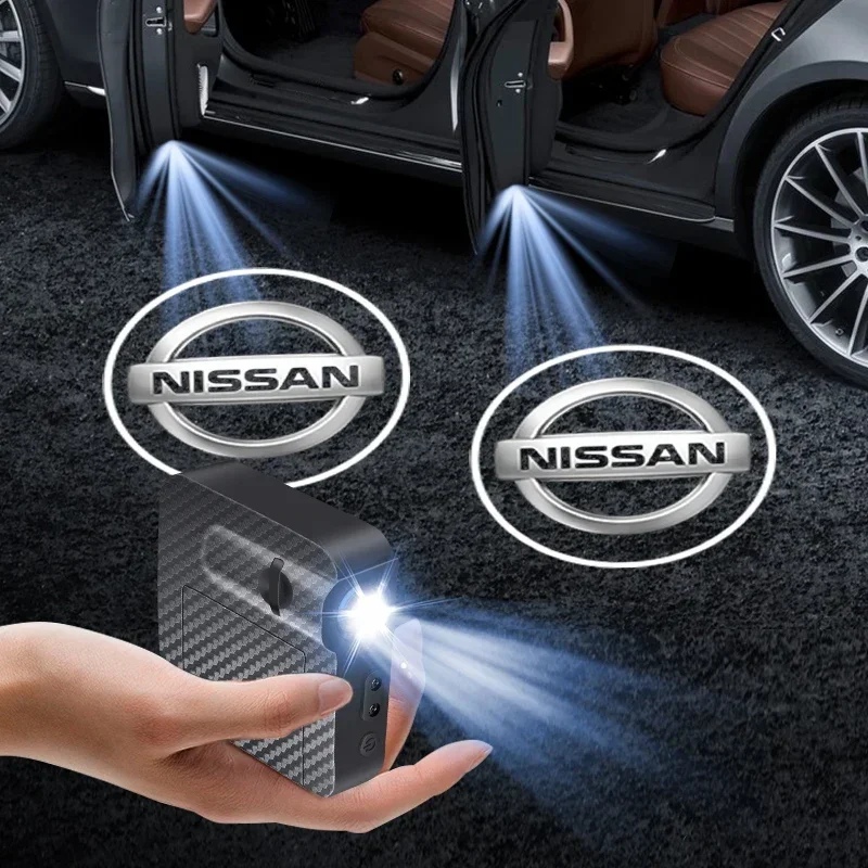2pcs LED Car Door Projector Decor Lamp Welcome Light For Nissan Qashqai X J10 J11 Trail Tiida Teana Skyline Juke X-trail Almera