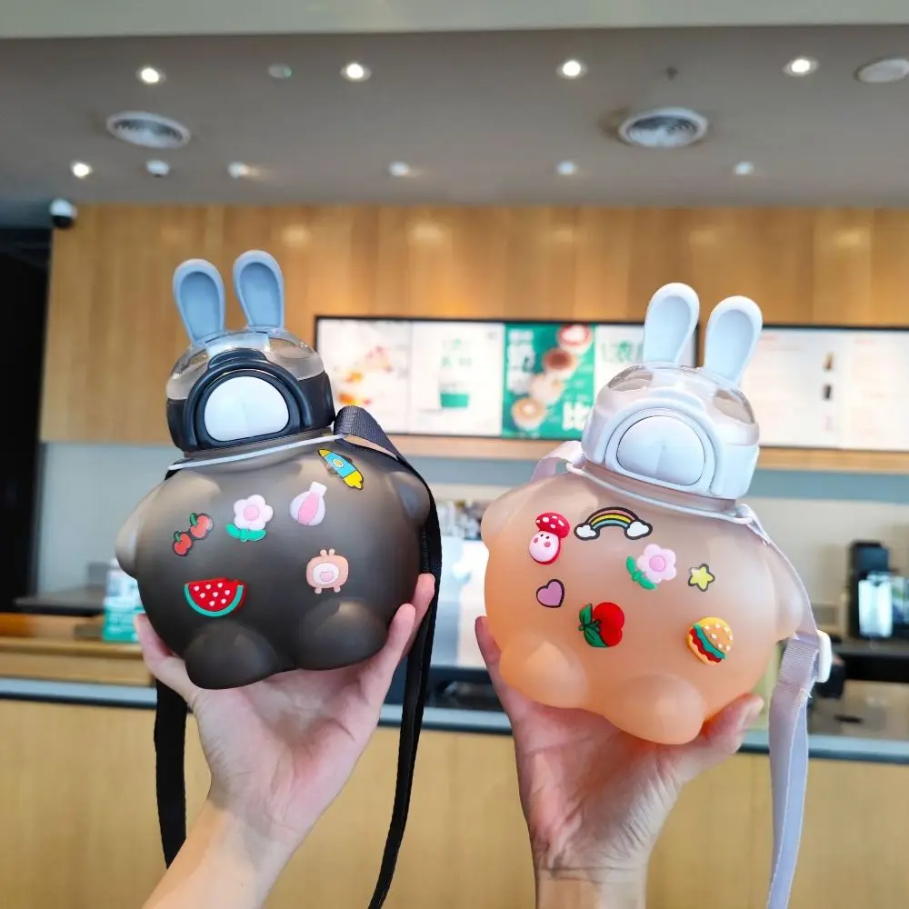 

833ML Cute Rabbit Bottle with Straw Gradient Color Big Belly Water Bottle Portable PC Large-Capacity Big Belly Cup Fitness