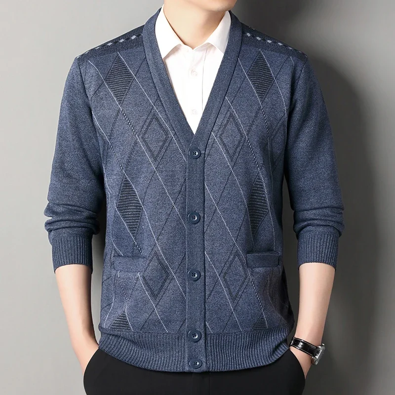 Men's Casual V-neck Cardigan Autumn Winter Knitwear Clothes Button Knit Cardigans Men Knitting Sweaters Outwear Sweater Jacket