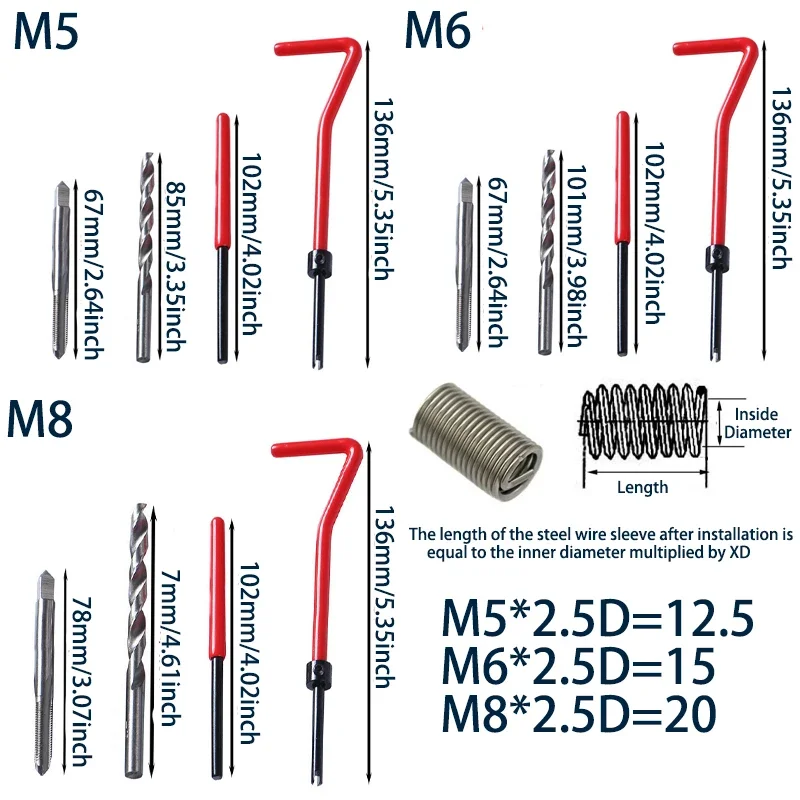 30PCS Metric Thread Repair Tool M5/M6/M8 Self Tapping Screw Sleeve Thread Inserts Inatallation Kit for Car Repair/Restore