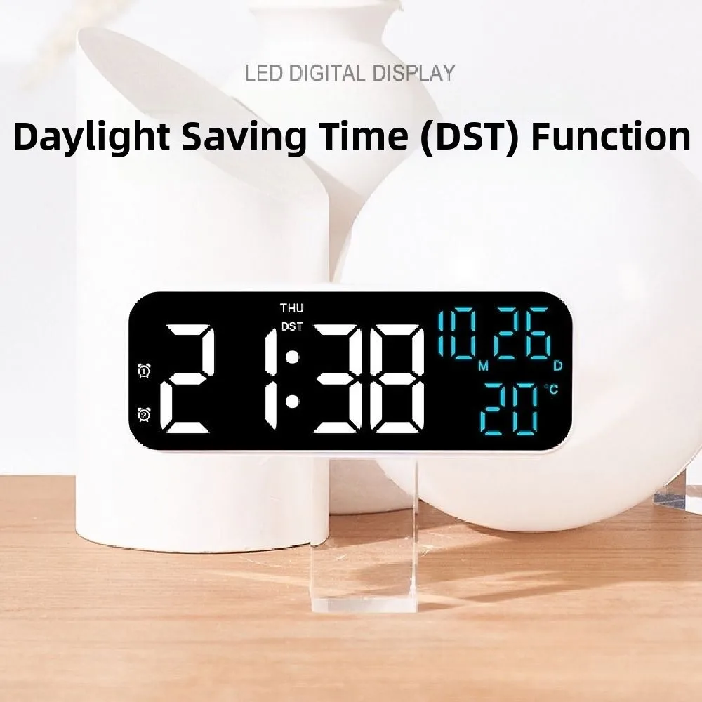 

Brightness Adjustment LED Electronic Clock Voice Control Date Week Large Digital Clock Countdown Function 2 Alarms Alarm Clock