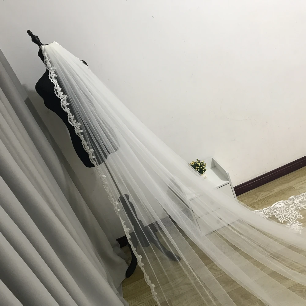 Voile de mariée en dentelle blanche ivoire avec peigne, sur mesure, photos réelles personnalisées, cathédrale de luxe, patients de mariage, 3 mètres