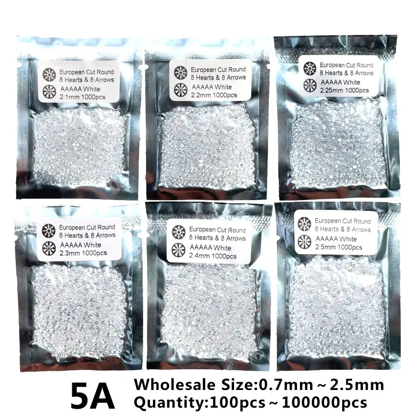 0,7 ~ 2,5 mm 100 Stück ~ 10000 Stück 5A kleine Zirkon-Edelsteinperlen, runde weiße Zirkonia-Steine, runder Brillantschliff, lose CZ-Steine – Detail 2