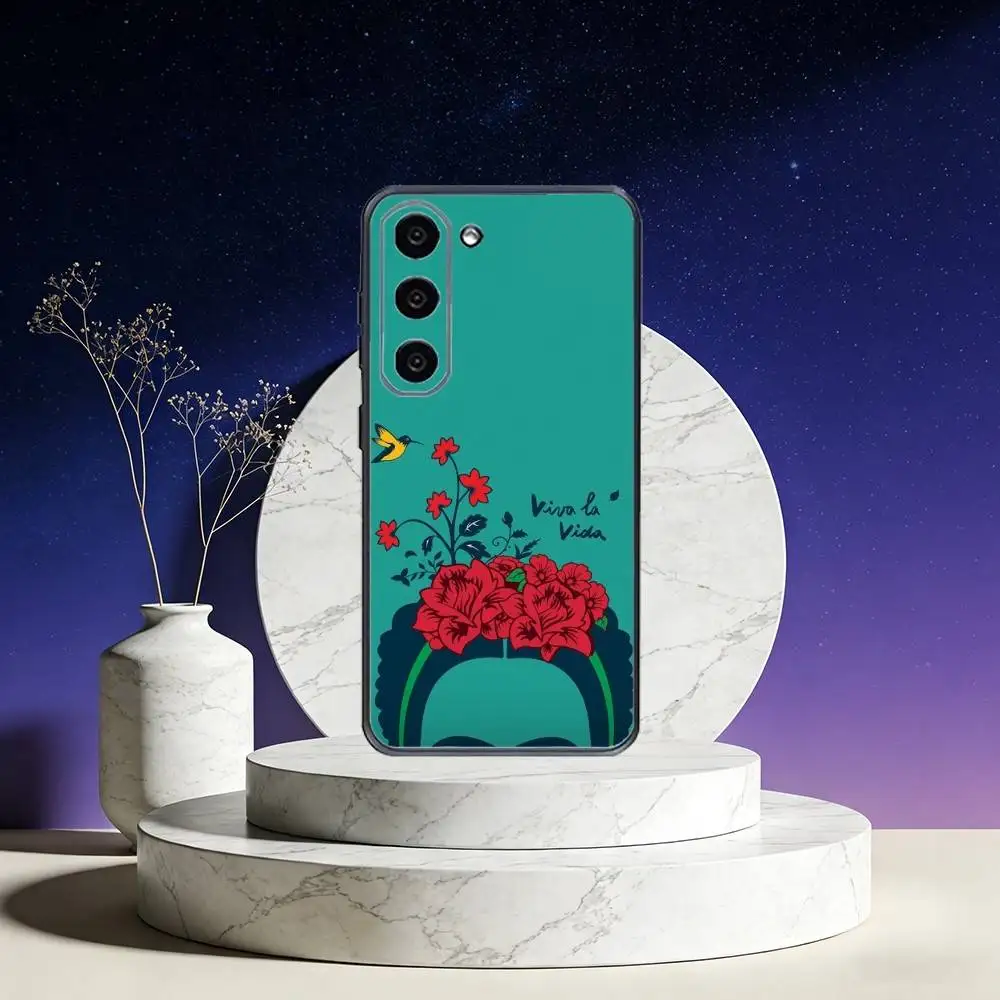 アート F-Fridas K-Kahlo ファッション電話ケース Samsung Galaxy A73、A72、A71、A70、A53、A52、A51、その他用 ソフトブラックカバー