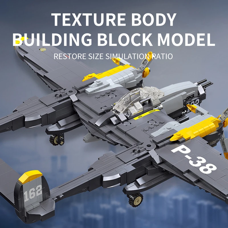 61046 Military WW2 P-38 Fighter Aircraft Building Blocks/Weapon Airplane Model Bricks/Kids Toys Adult Christmas Gifts